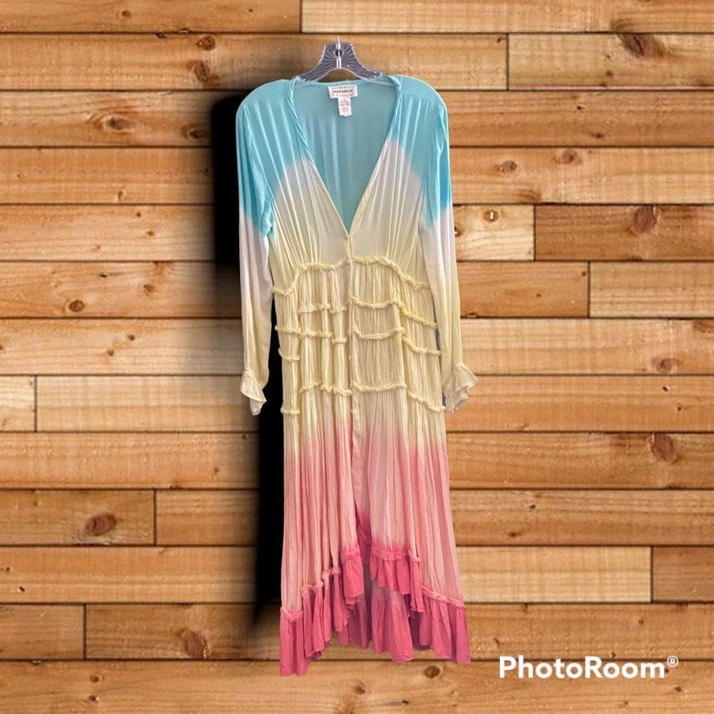 FOR THE REPUBLIC Pastel Dip Dyed Button Up Smocked Waist Dress